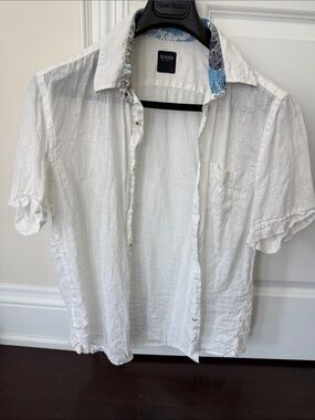 Benson Linen White Linen Short Sleeve Button-Down Shirt